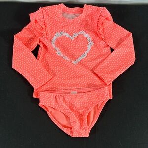 Cat & Jack Coral Polka Dot Long-Sleeve Rashguard Set with Floral Heart